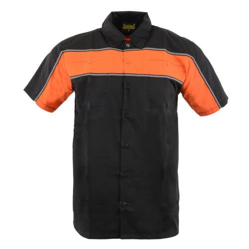 Biker Clothing Co. MDM11673 Black and Orange Button Up Heavy-Duty Work Shirt for Men's, Classic Mechanic Work Shirt