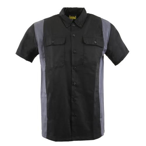 Biker Clothing Co. MDM11674.01 Black and Grey Button Up Heavy-Duty Work Shirt for Men's, Classic Mechanic Work Shirt