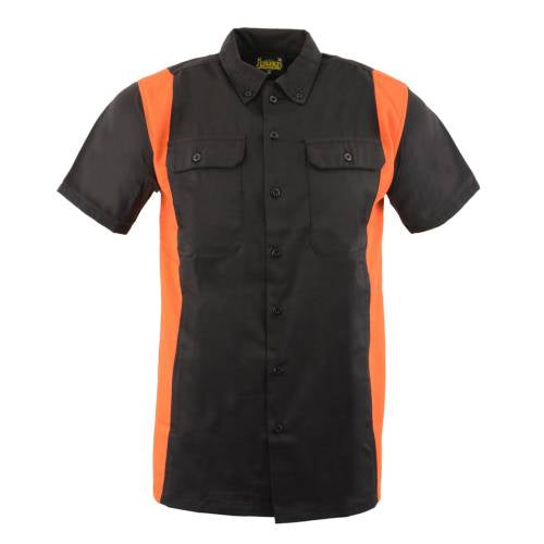 Biker Clothing Co. MDM11675.94 Black and Orange Button Up Heavy-Duty Work Shirt for Men's, Classic Mechanic Work Shirt