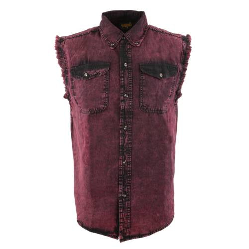 Milwaukee Leather MDM11677 Men’s Classic Magenta Button-Down Cut Off Frayed Sleeveless Casual Shirt