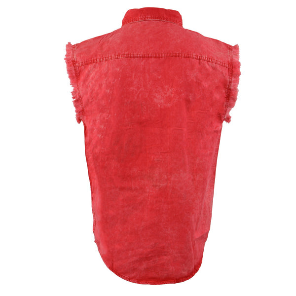 Milwaukee Leather MNG11681 Men’s Classic Red Button-Down Cut Off Frayed Sleeveless Casual Shirt