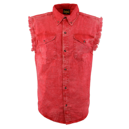 Biker Clothing Co. MDM11681.151 Men’s Red and Beige Cut Off Button Down Shirt