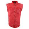 Milwaukee Leather MNG11681 Men’s Classic Red Button-Down Cut Off Frayed Sleeveless Casual Shirt
