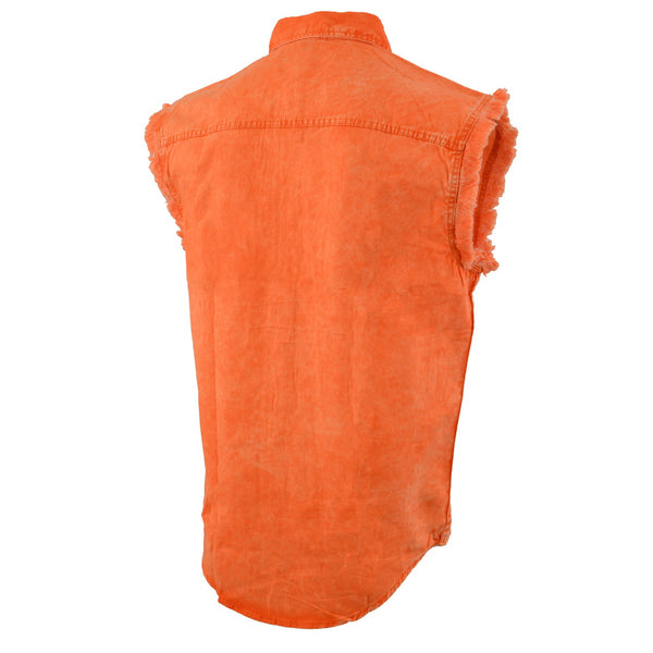 Milwaukee Leather MNG11682 Men’s Classic Orange/Beige Button-Down Cut Off Frayed Sleeveless Casual Shirt