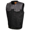 Milwaukee Leather MDM3003 Men's 'Brute' Concealed Snap Black Denim and Black Leather Club Style Vest w/ Hidden Zipper