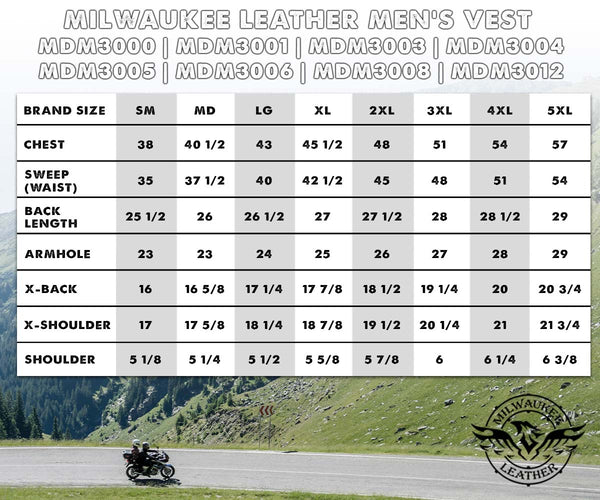 Milwaukee Leather MDM3012 Men's 'Brute' Black Denim Club Style V-Neck Motorcycle Vest w/ Dual Closure