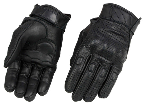Milwaukee Leather MG7500 Men's Black Perforated Leather Gel Padded Palm Motorcycle Hand Gloves W/ 'Rubberized Hard Knuckle’ For Protection