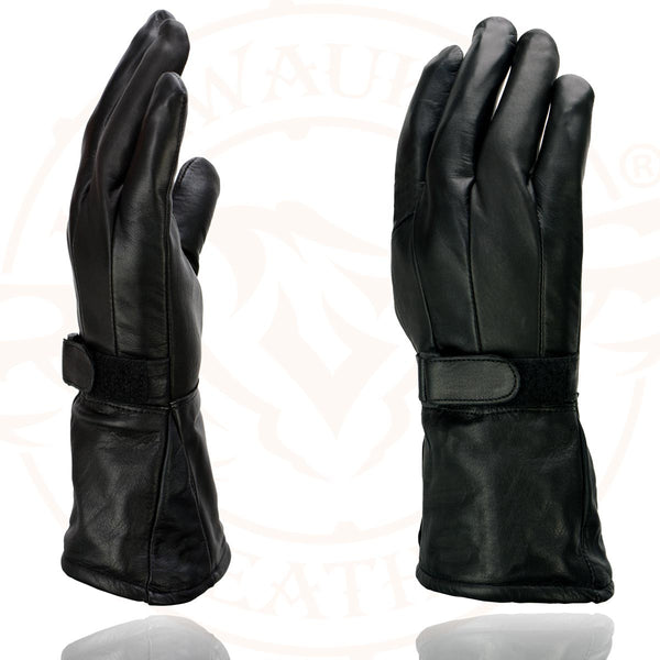 Milwaukee Leather MG7505 Men's Black Leather Gauntlet Motorcycle Hand Gloves W/ ‘Wrist Strap Closure and Lightly Lined’