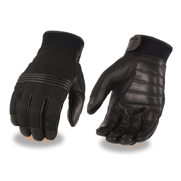 Milwaukee Leather MG7517 Men's Black Leather Mesh Gel Palm Motorcycle Hand Gloves W/ Rubberized Flex Knuckles