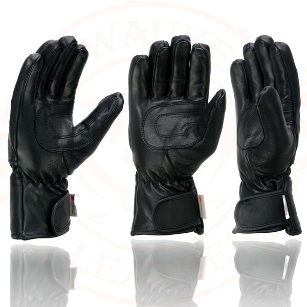 Milwaukee Leather MG7534 Men's Black Deerskin Gauntlet Motorcycle Hand Gloves W/ Wrist Strap & Sinch Closure
