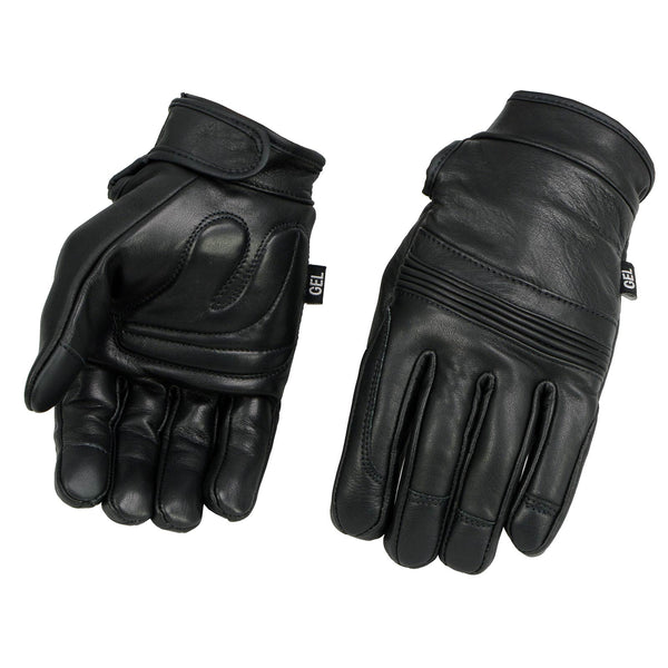 Milwaukee Leather MG7535 Men's Black Leather with Gel Palm Motorcycle Hand Gloves w/ Flex Knuckles