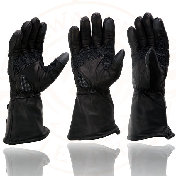 Milwaukee Leather MG7550 Men's Black Cowhide Leather Gauntlet Motorcycle Hand Gloves w/ X-Long Cuff i-Touch Screen Waterproof