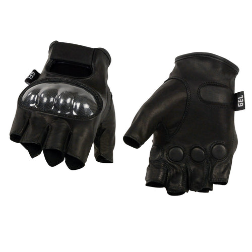 Milwaukee Leather MG7555 Men's Black Leather Gel Padded Fingerless Motorcycle Hand Gloves W/ ’Hard Knuckle’ For Protection