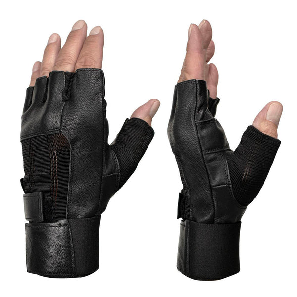 Milwaukee Leather MG7562 Men's Black Leather and Spandex Gel Padded Palm Fingerless Motorcycle Hand Gloves W/ Mesh Material