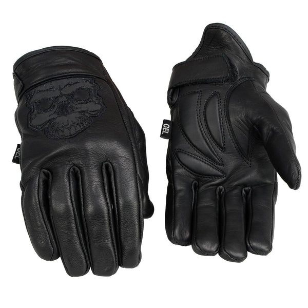 Milwaukee Leather MG7570 Men's Black Leather ‘Reflective Skull’ Motorcycle Hand Gloves W/ Gel Padded Palm
