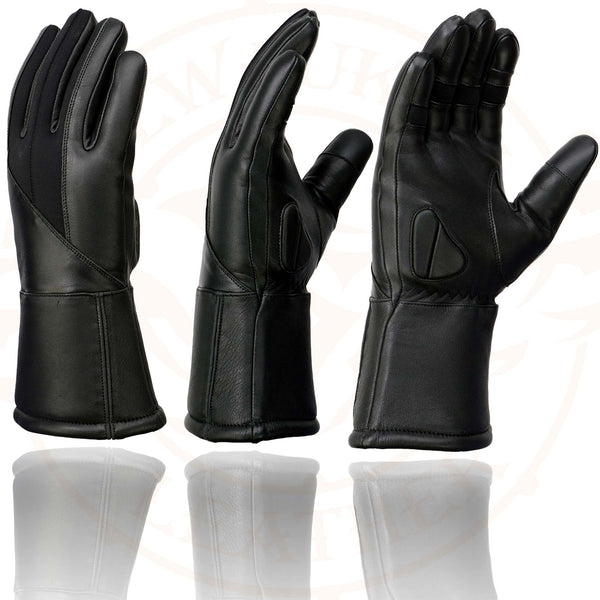 Milwaukee Leather MG7701 Women's Leather Biker Insulated Gauntlet Gloves w/ i-Touch and Wiper Blade - w/ Reflective Piping