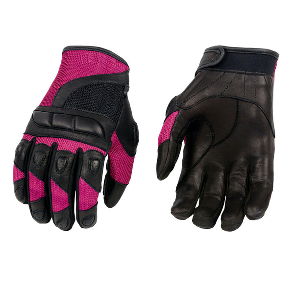 Milwaukee Leather MG7740 Women's Black Leather and Hot Pink Mesh Racing Motorcycle Gloves W/ Padded Knuckle and Fingers