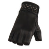 Milwaukee Leather MG7761 Women's Black Leather Gel Palm Fingerless Motorcycle Hand Gloves W/ Stylish ‘Wrist Detailing’