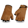 Milwaukee Leather MG7761 Women's Saddle Leather Gel Palm Fingerless Motorcycle Hand Gloves W/ Stylish ‘Wrist Detailing’