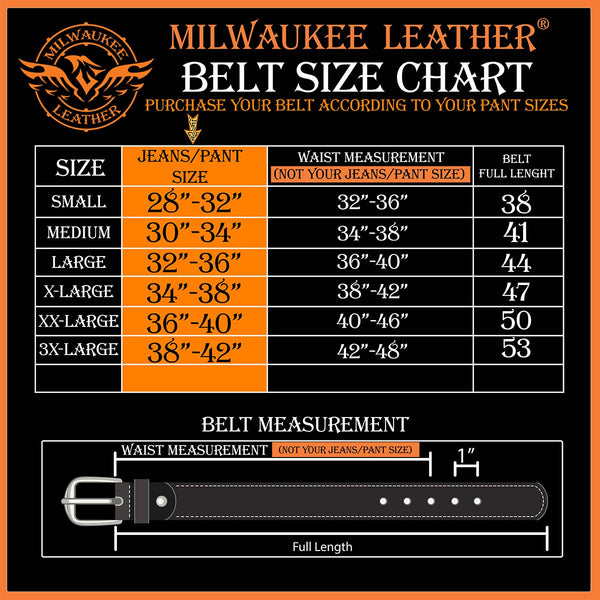Milwaukee Leather MP7101 Men's Cross and Stud Black Genuine Leather Biker Belt with Interchangeable Buckle