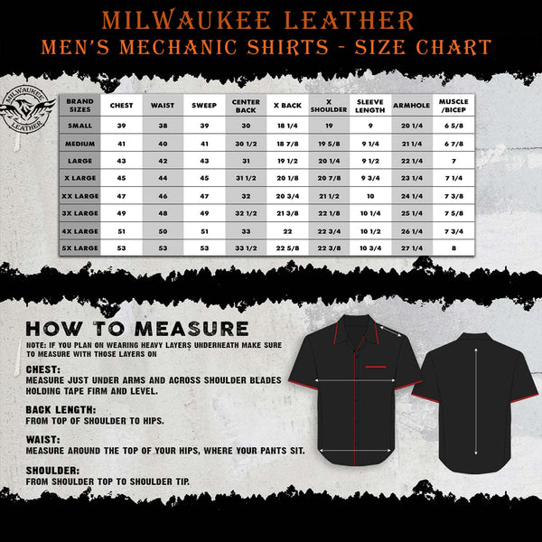 Milwaukee Leather MDM11674.01 Men's Black and Grey Button Up Heavy-Duty Work Shirt for | Classic Mechanic Work Shirt