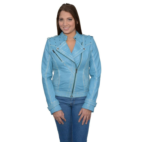 Milwaukee Leather SFL2840 Women's Maiden Aqua Premium Sheepskin Motorcycle Fashion Leather Jacket with Studs