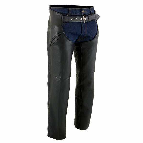Milwaukee Leather Chaps for Men's Black Naked Leather Snap Out Thermal Lined - Slash Pocket Motorcycle Chap- ML1103