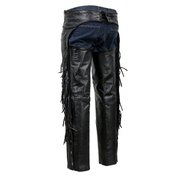 Milwaukee Leather ML1121N Men's Black Classic 'Braided' Fringed Motorcycle Leather Chaps