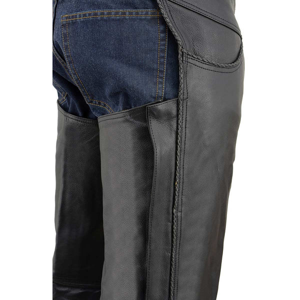 Milwaukee Leather Chaps for Men's Black Thin Braided Naked Soft Leather - Jean Style Pocket Motorcycle Chap- ML1125