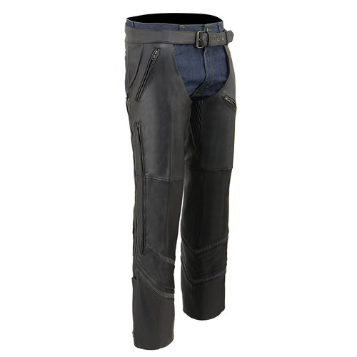 Milwaukee Leather ML1144 Men's Black Naked Leather Vented Chaps- Reflective Piping Over Pants for Motorcycle Rider
