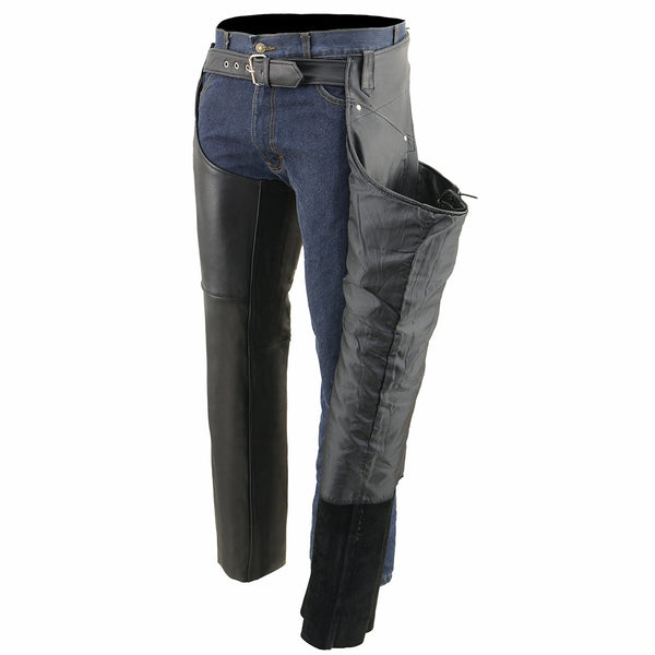 Milwaukee Leather Chaps for Women Black Premium Skin - Deep Hip Pockets Back Thigh Laces Motorcycle Chap - SH1173