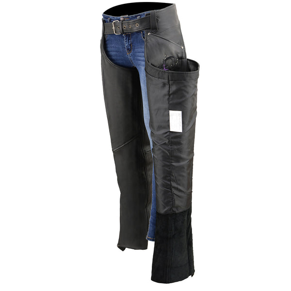 Men's Black Zip-out Pants Style Leather Motorcycle Chaps