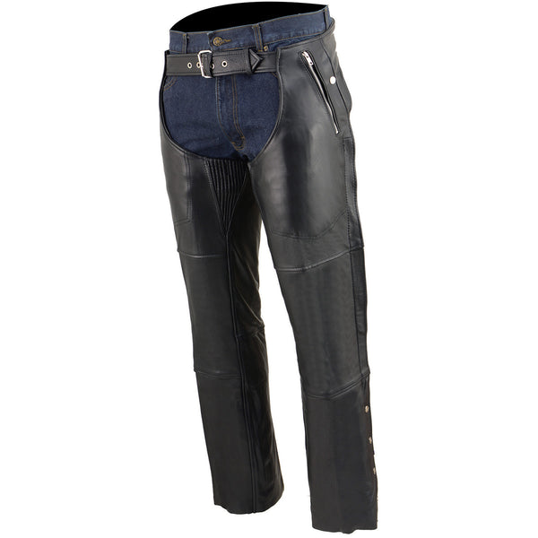 Milwaukee Leather Chaps for Men's Black Naked Leather Snap Out Thermal Lined - Four Pockets Motorcycle Chap- ML1191