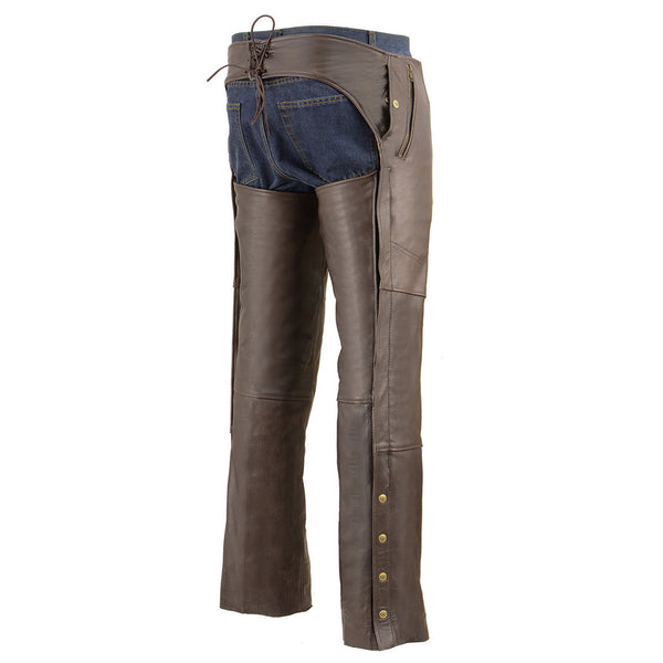 Milwaukee Leather Chaps for Men's Retro Brown Naked Leather - Snap Out Thermal 4-Pockets Motorcycle Chap - ML1191RT