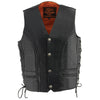 Milwaukee Leather ML1359 Men's Black Naked Leather Side Lace Motorcycle Rider Vest w/ Buffalo Nickel Snaps Closure