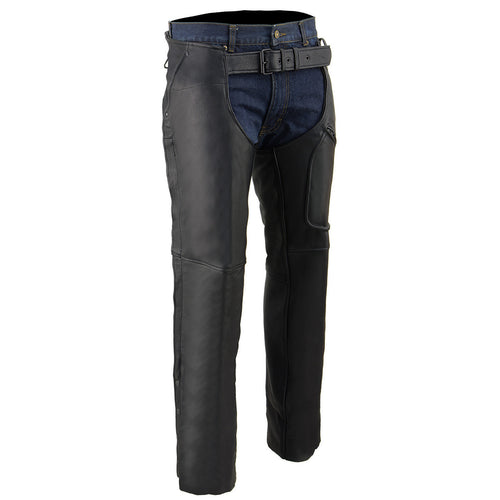 Milwaukee Leather Chaps for Men's Black Naked Leather Front 3-Pockets - Thigh Patch Pocket Motorcycle Chap - ML1766
