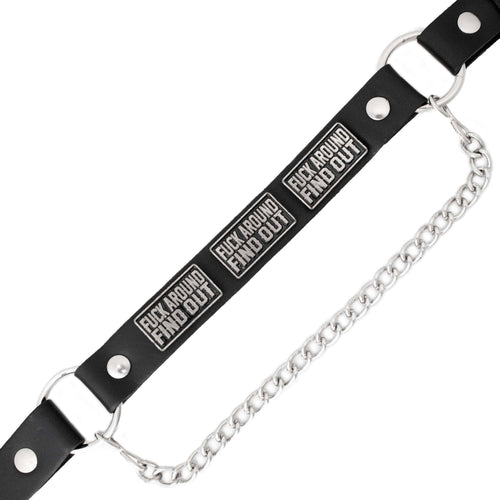 Milwaukee Leather Motorcycle Boot Chain – Silver Chain & Buckle, F‑Around – Find Out Text Accent - ML3009