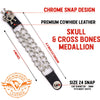 Milwaukee Leather MLA6004SET Skull and Cross Bones 4-PCS Vest Extender Double Chrome Chains w/ Genuine Leather 4" Extension