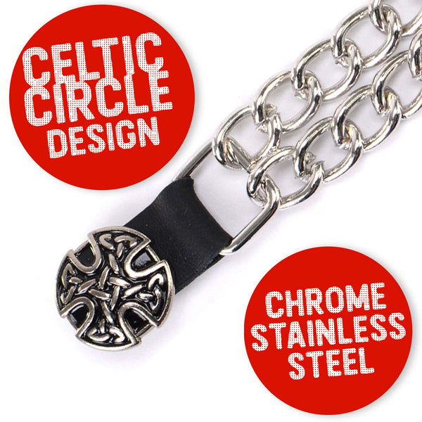 Milwaukee Leather MLA6024SET Celtic Circle 4-PCS Vest Extender Double Chrome Chains w/ Genuine Leather 4" Extension