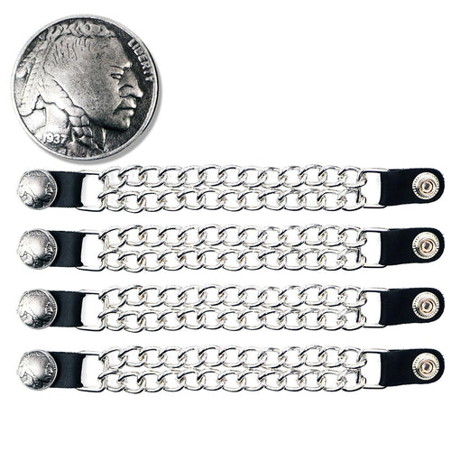 Milwaukee Leather Indian Head Medallion Vest Extender - Double Chrome Chains Genuine Leather 8.5