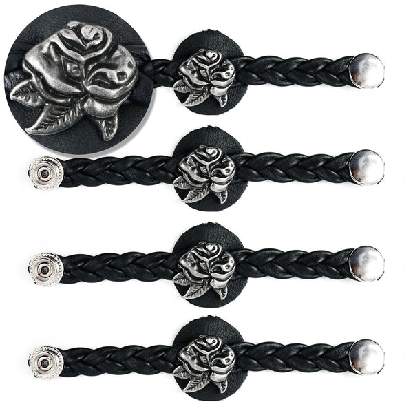 Milwaukee Leather Rose Medallion Vest Extender Genuine Leather Braided Strap 6.5" Extension 4-PCS MLA6065SET