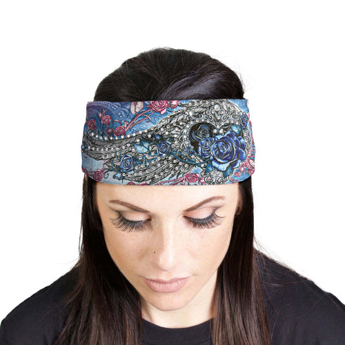 Milwaukee Leather | Bling Designed Wide Headbands-Headwraps for Women Biker Bandana with Angle Roses - MLA8001