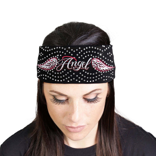 Milwaukee Leather | Bling Designed Wide Headbands-Headwraps for Women Biker Bandana with Angle Wings - MLA8002