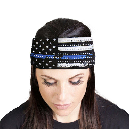 Milwaukee Leather | Bling Designed Wide Headbands-Headwraps for Women Biker Bandana with Blue Flag - MLA8014