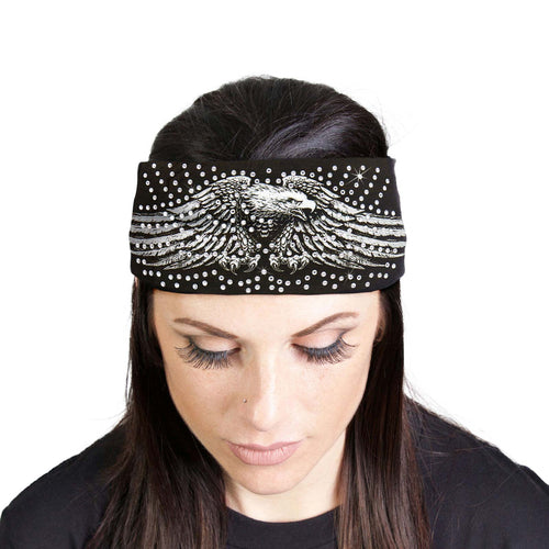 Milwaukee Leather | Bling Designed Wide Headbands-Headwraps for Women Biker Bandana with Down Wing Eagle - MLA8020