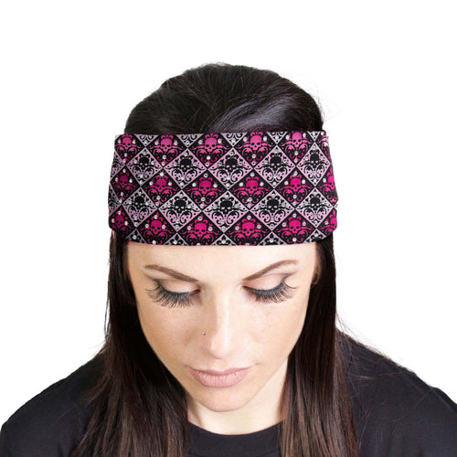 Milwaukee Leather | Bling Designed Wide Headbands-Headwraps for Women Biker Bandana with Fleur De Skulls - MLA8022