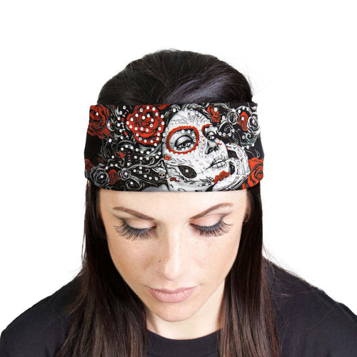Milwaukee Leather | Bling Designed Wide Headbands-Headwraps for Women Biker Bandana with Sugar Woman - MLA8043