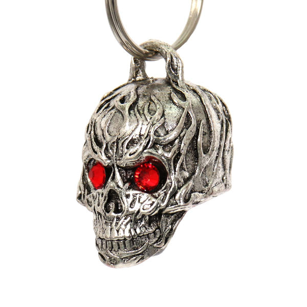 Milwaukee Leather MLB9011 'Flamed Skull with Red Eyes' Motorcycle Good Luck Bell | Key Chain Accessory for Bikers