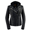 Milwaukee Leather MLL2503 Women's Black 'Bedazzled' Leather Moto Jacket with Hoodie