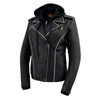 Milwaukee Leather MLL2503 Women's Black 'Bedazzled' Leather Moto Jacket with Hoodie